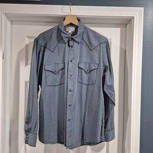 Ryan Michael Shirt Mens Large Blue Pearl Snap Western Silk Blend Southwestern